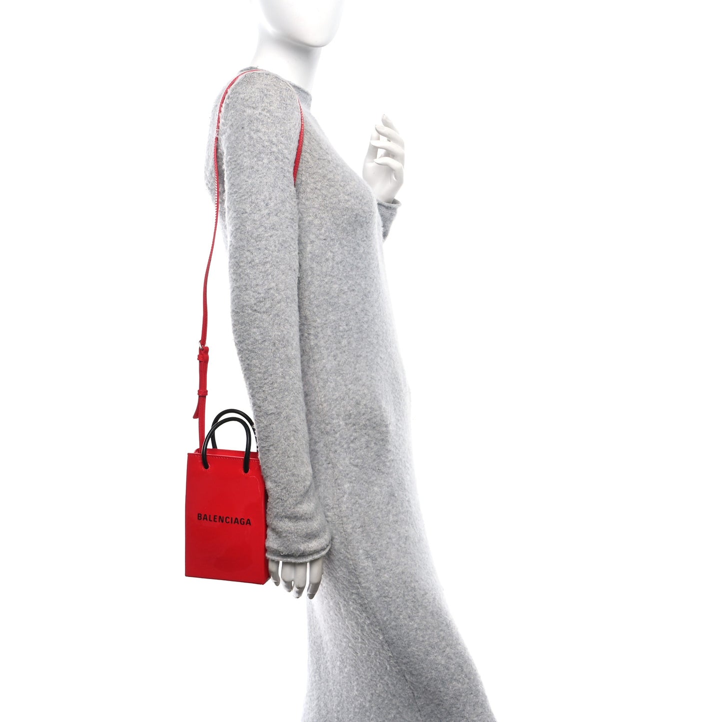 Patent Calfskin Logo Shopping Phone Holder Bag Bright Red