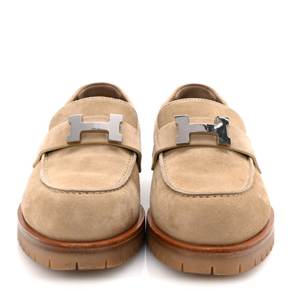 Hermes Suede Goatskin Womens Faubourg Loafers 36 Beige Argile 3 of 10