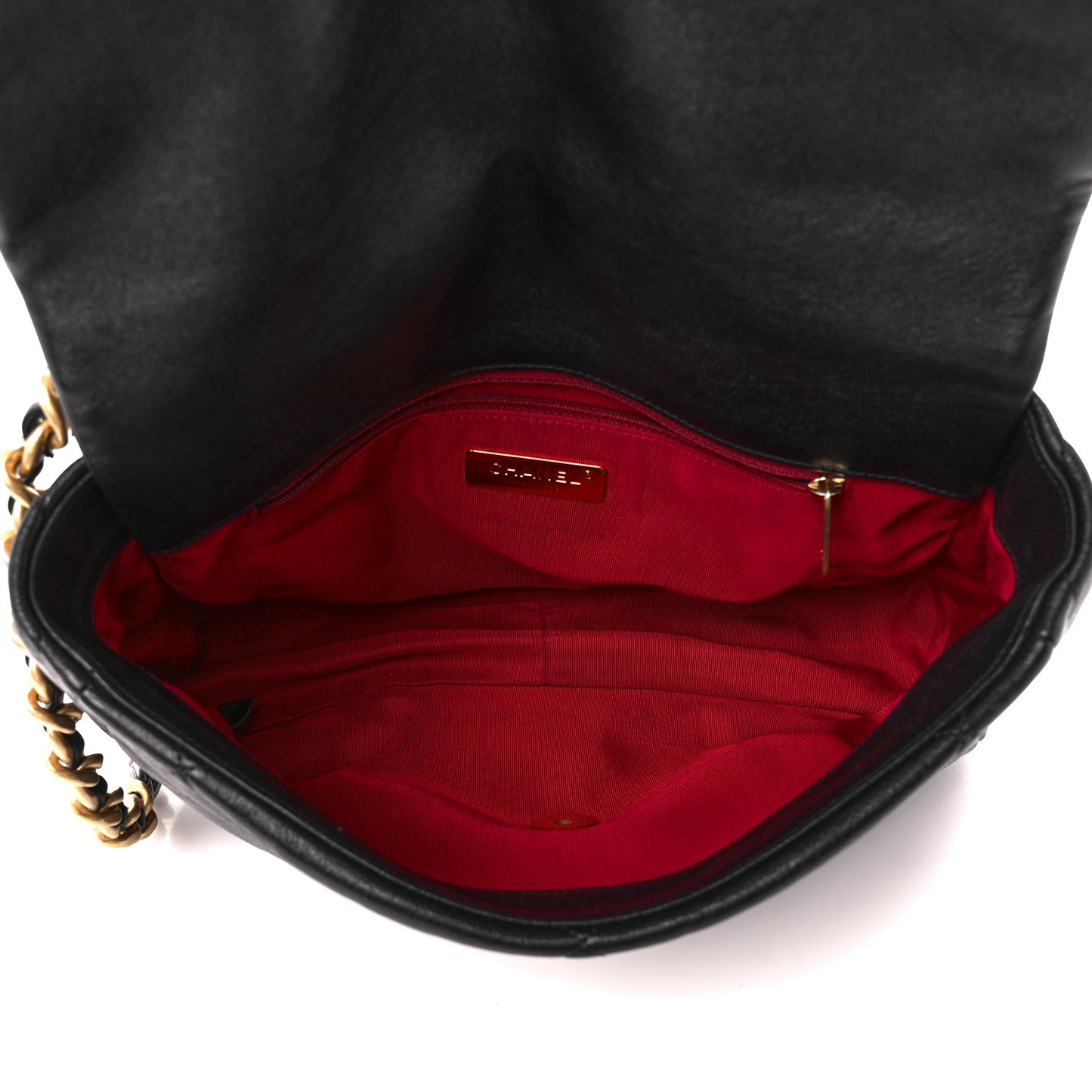 Shiny Goatskin Quilted Large Chanel 19 Flap Black