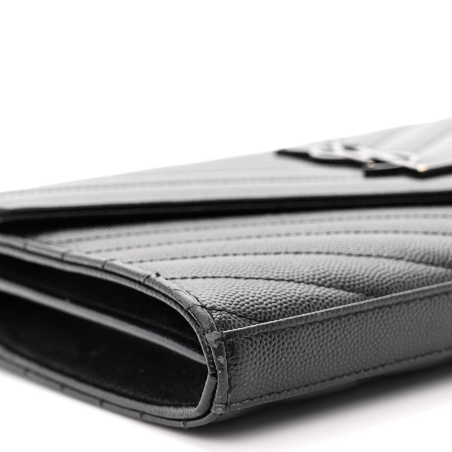 Saint Laurent Grain De Poudre Matelasse Chevron Monogram Monochrome Chain Wallet Black 8 of 12