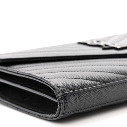 Saint Laurent Grain De Poudre Matelasse Chevron Monogram Monochrome Chain Wallet Black 8 of 12