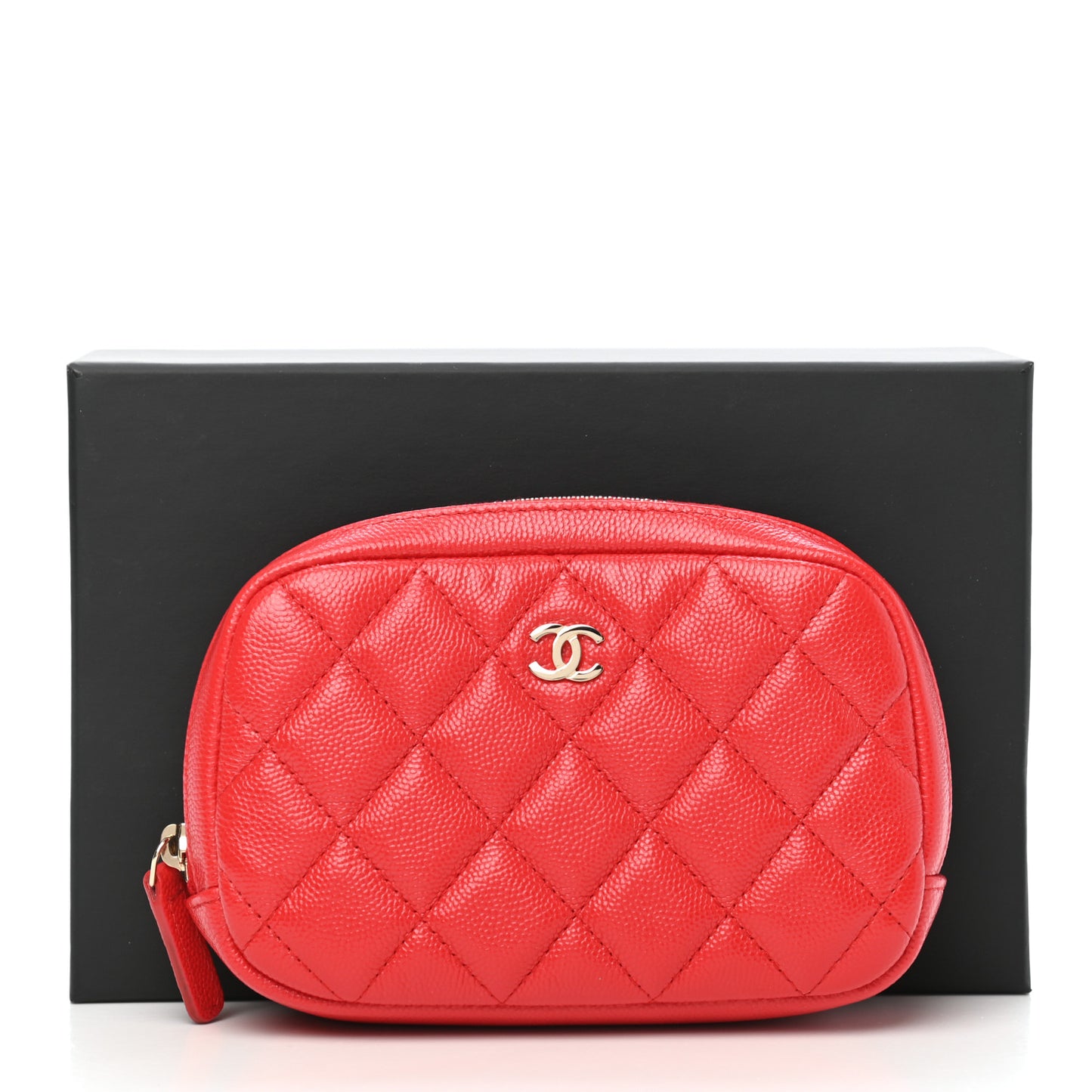 Caviar Quilted Small Curvy Pouch Cosmetic Case Red