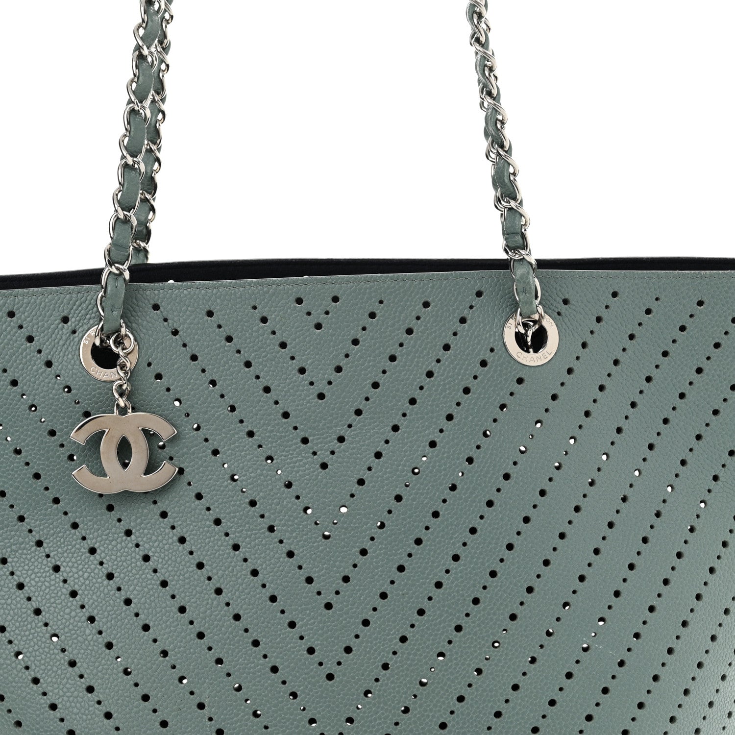 Chanel Perforated Grained Calfskin Small Shopping Tote Green 9 of 16