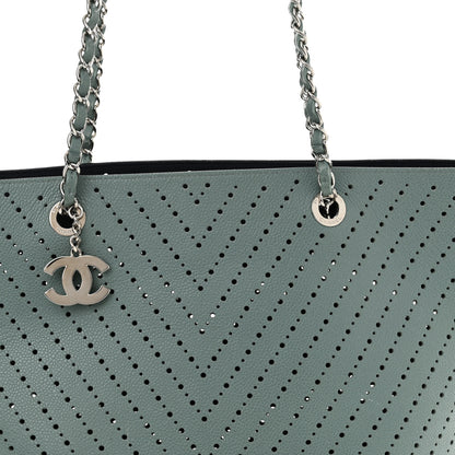 Chanel Perforated Grained Calfskin Small Shopping Tote Green 9 of 16
