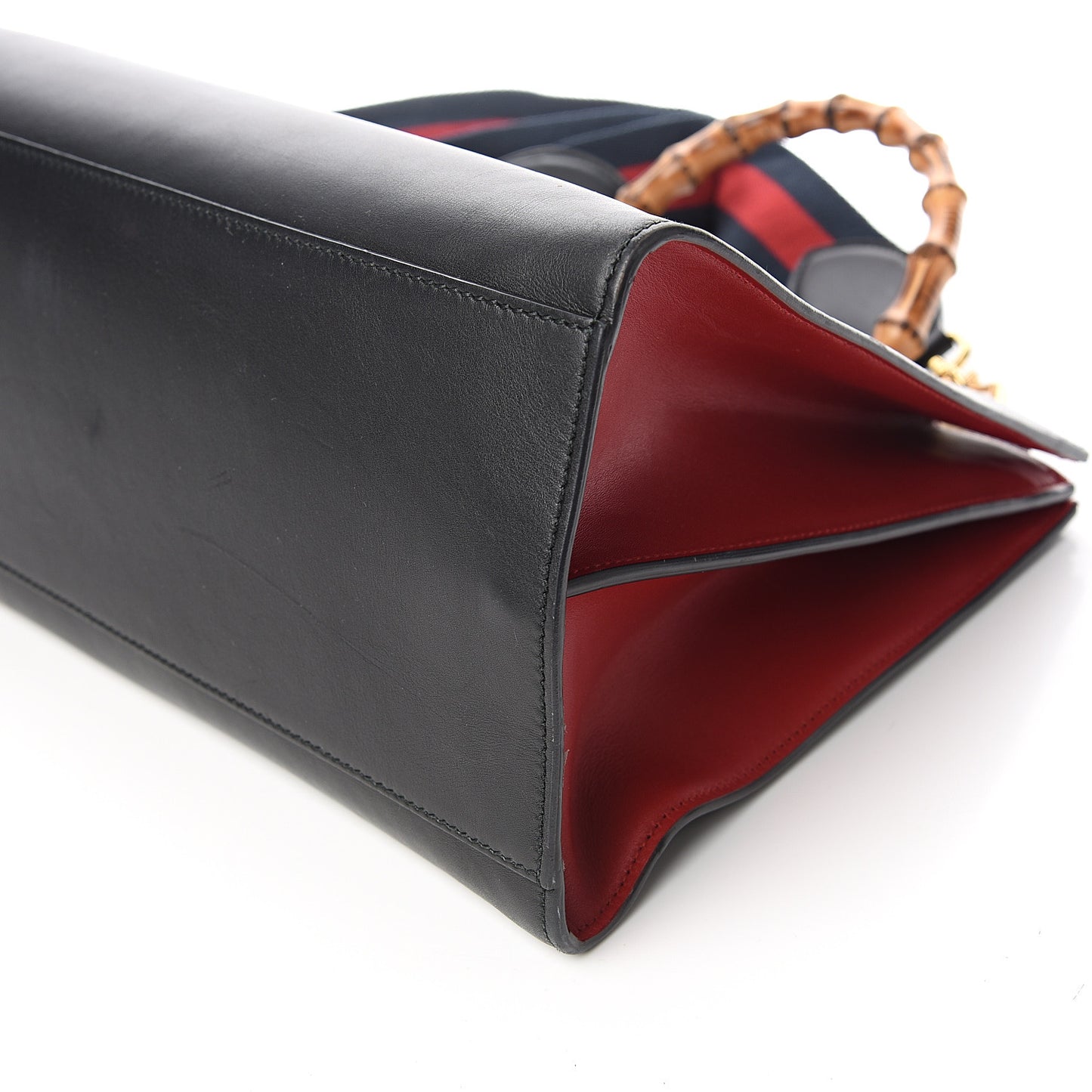 Nappa Bamboo Web Medium Nymphaea Top Handle Bag Black