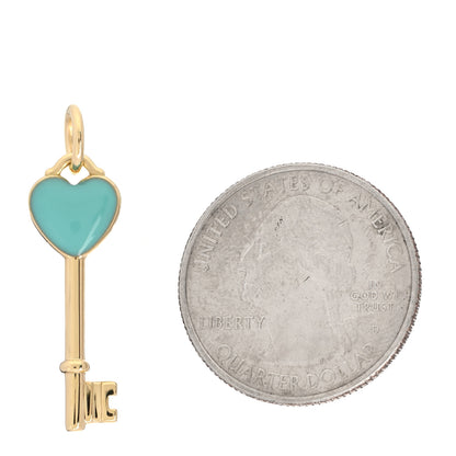 Tiffany 18K Yellow Gold Enamel Mini Heart Key Pendant Blue 2 of 5