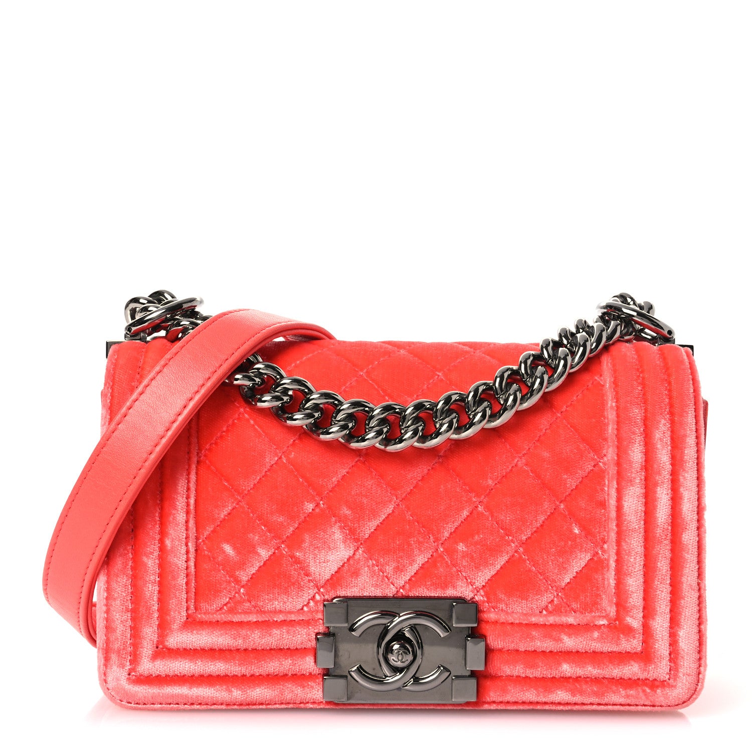 Chanel Velvet Quilted Small Boy Flap Coral 1 of 13