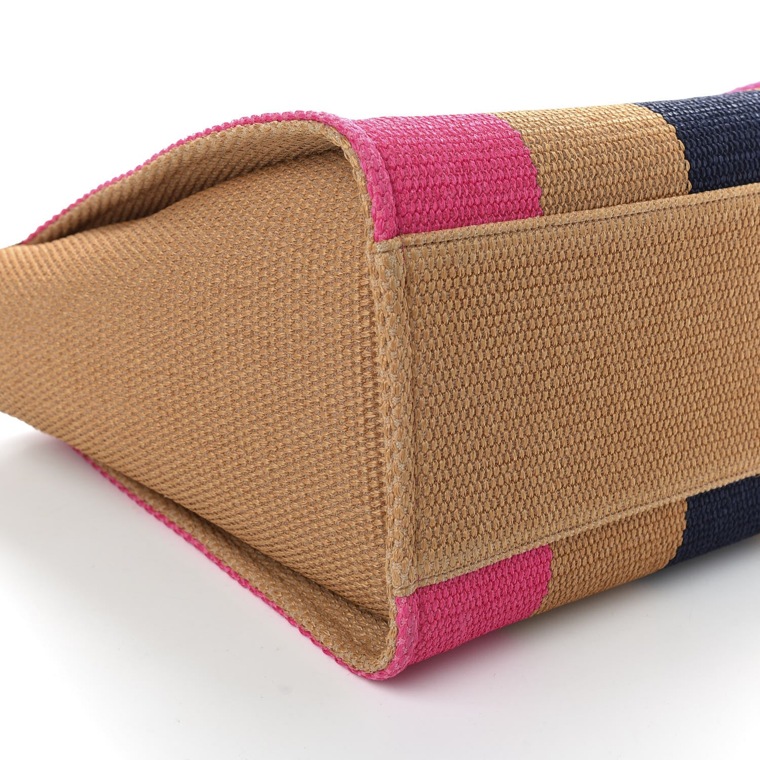Chanel Straw Raffia Calfskin Striped Medium Deauville Tote Dark Beige Fuchsia Navy Blue 6 of 10