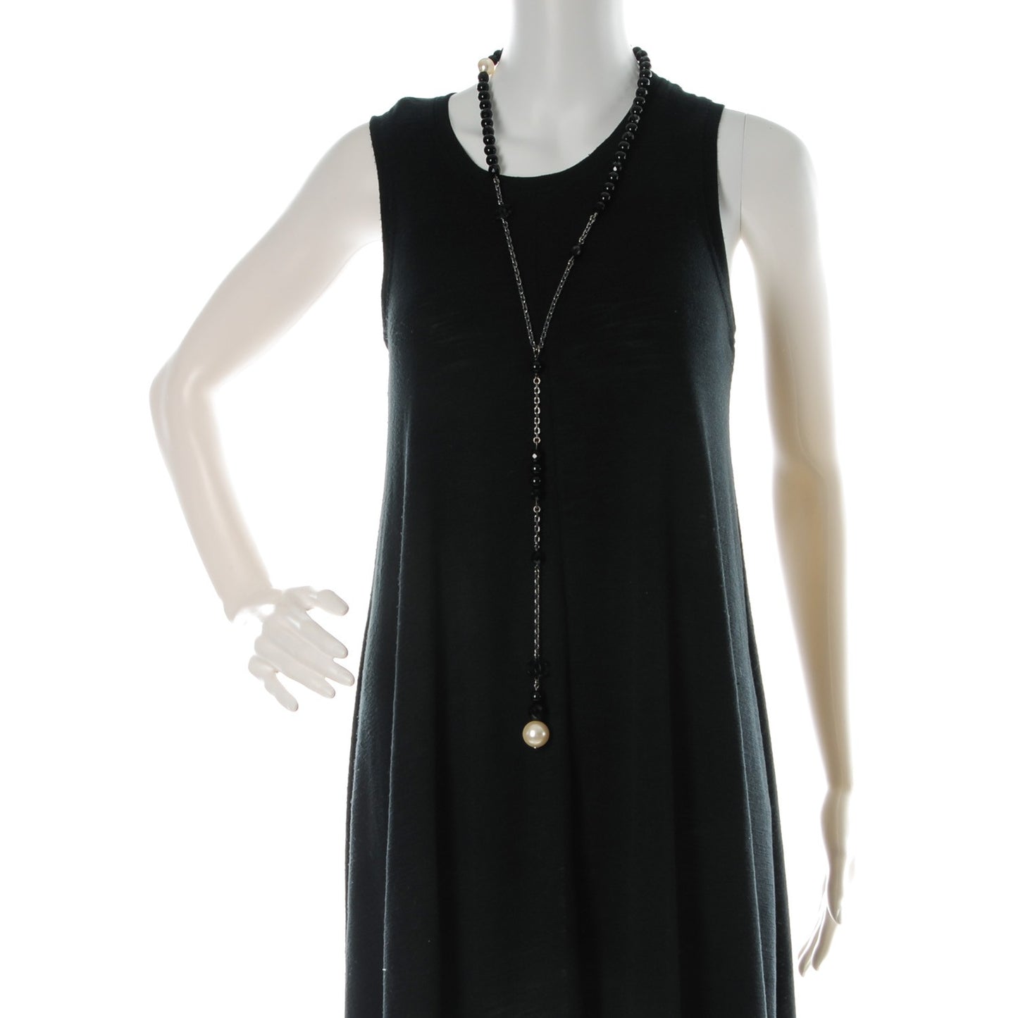 Ruthenium Pearl Beaded CC Lariat Necklace Black