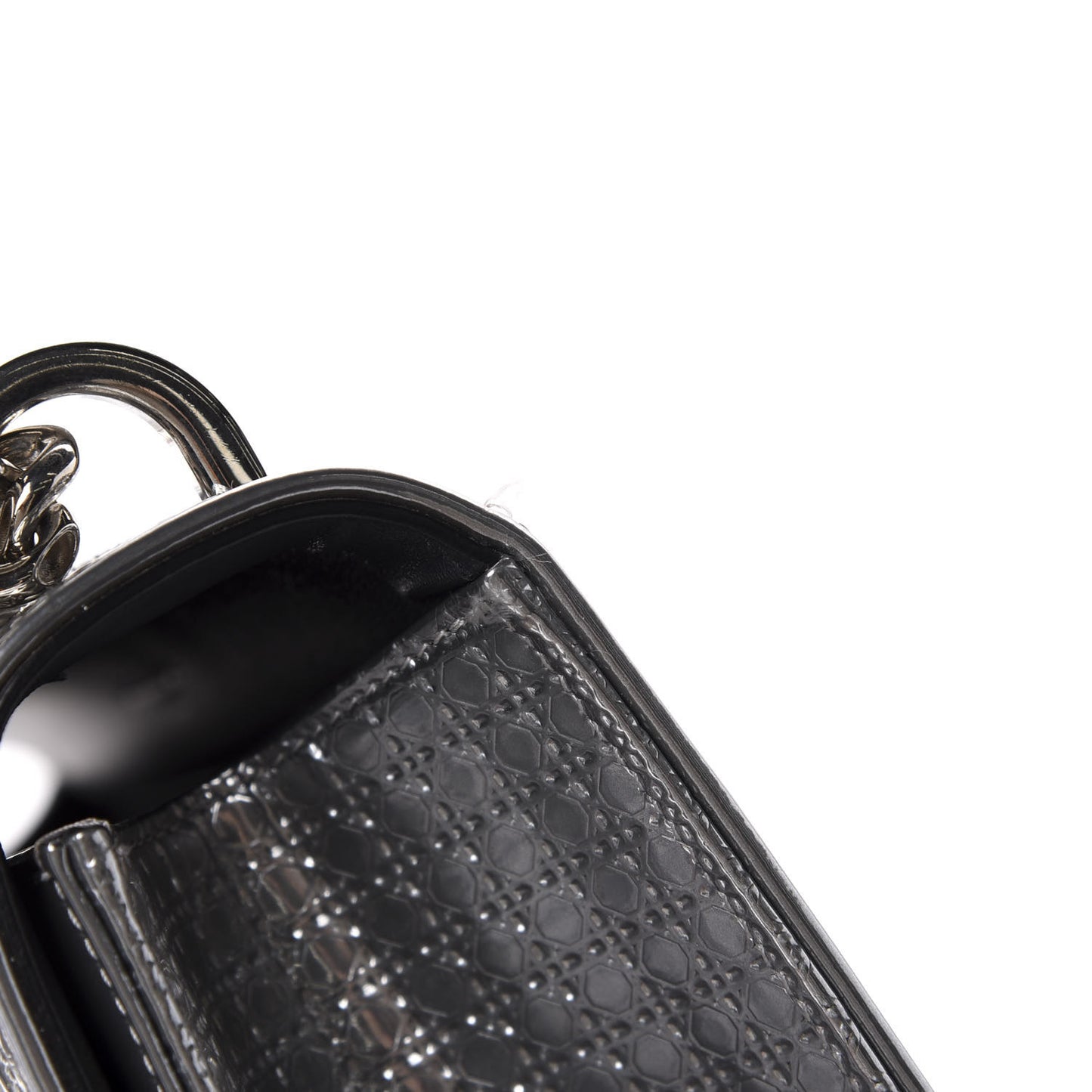 Metallic Patent Micro-Cannage Medium Diorama Flap Bag Silver
