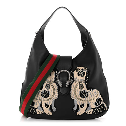 Gucci Calfskin Web Dog Embroidered Large Dionysus Hobo Black 1 of 13