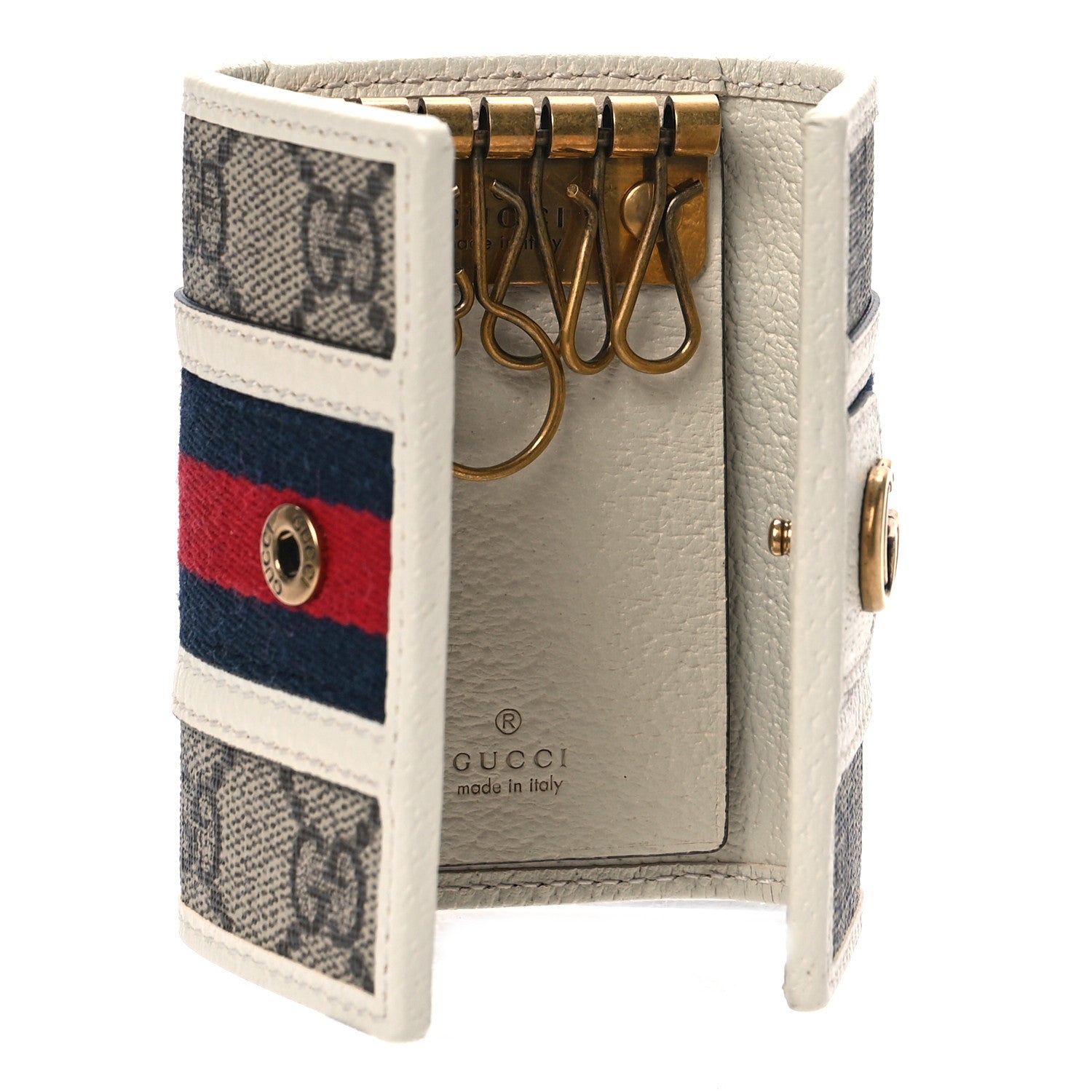 Gucci GG Supreme Monogram Web Ophidia 6 Key Holder Case Beige Mystic White 6 of 11