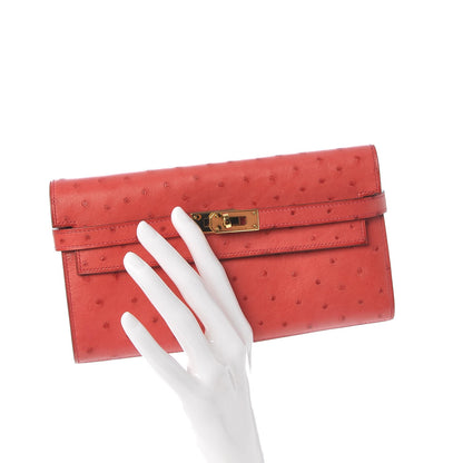 Hermes Ostrich Kelly Longue Wallet Bougainvillea 2 of 23