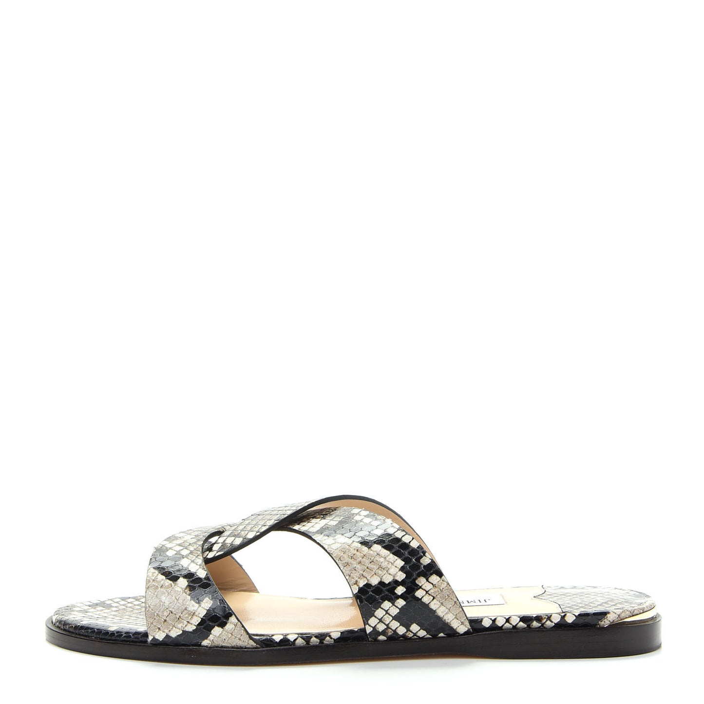 Calfskin Snake Print Atia Flat Sandals 38.5 Natural