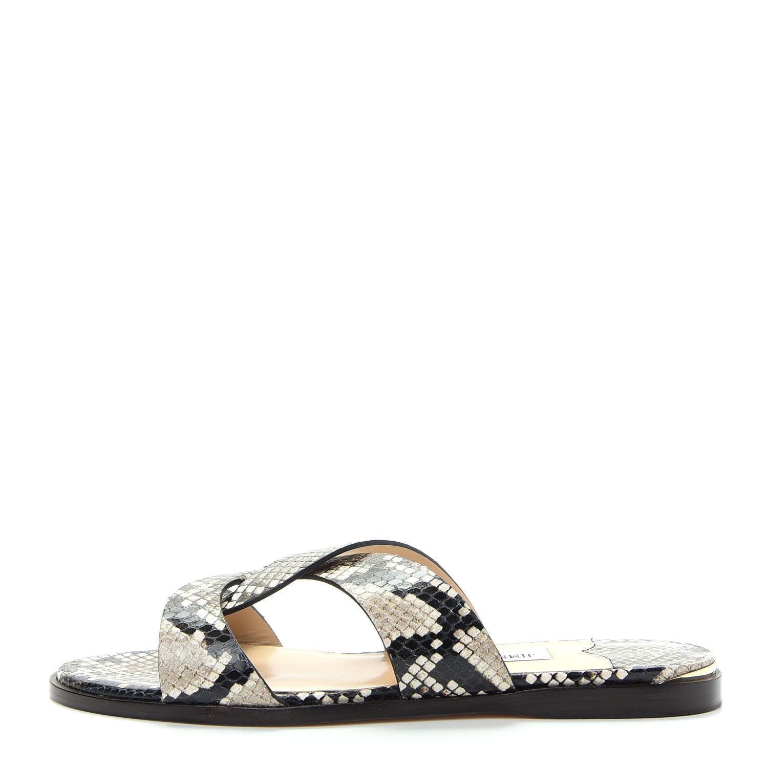 Jimmy Choo Calfskin Snake Print Atia Flat Sandals 38.5 Natural 1 of 10