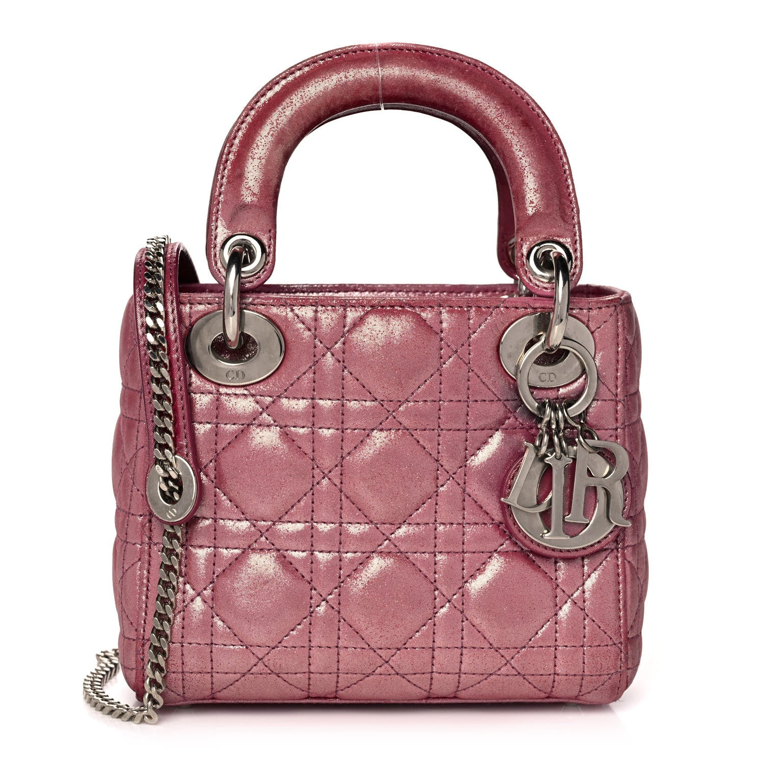 Christian Dior Metallic Lambskin Cannage Mini Lady Dior Rose Cherie 1 of 16