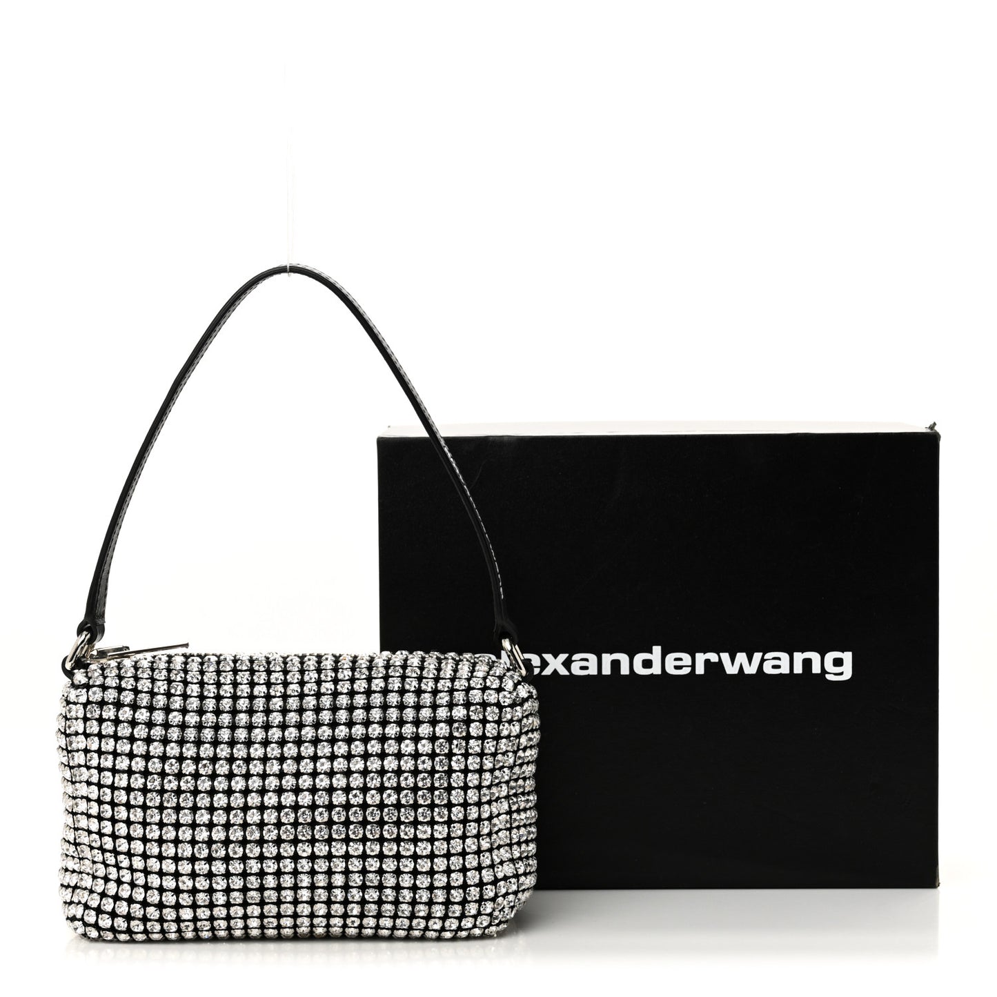 Mesh Crystal Rhinestone Mini Heiress Pouch Black Silver