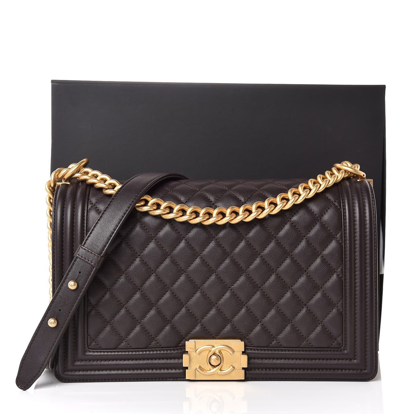 Calfskin Quilted New Medium Boy Flap Dark Brown