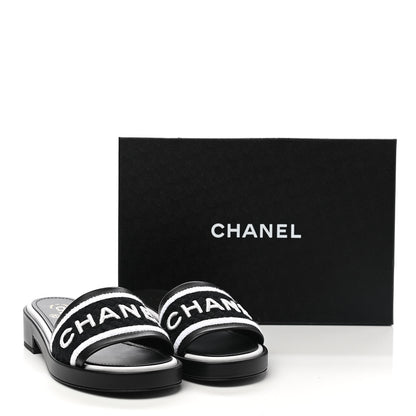 Chanel Lambskin Embroidered CC Mule Sandal 36.5 Black White 9 of 9