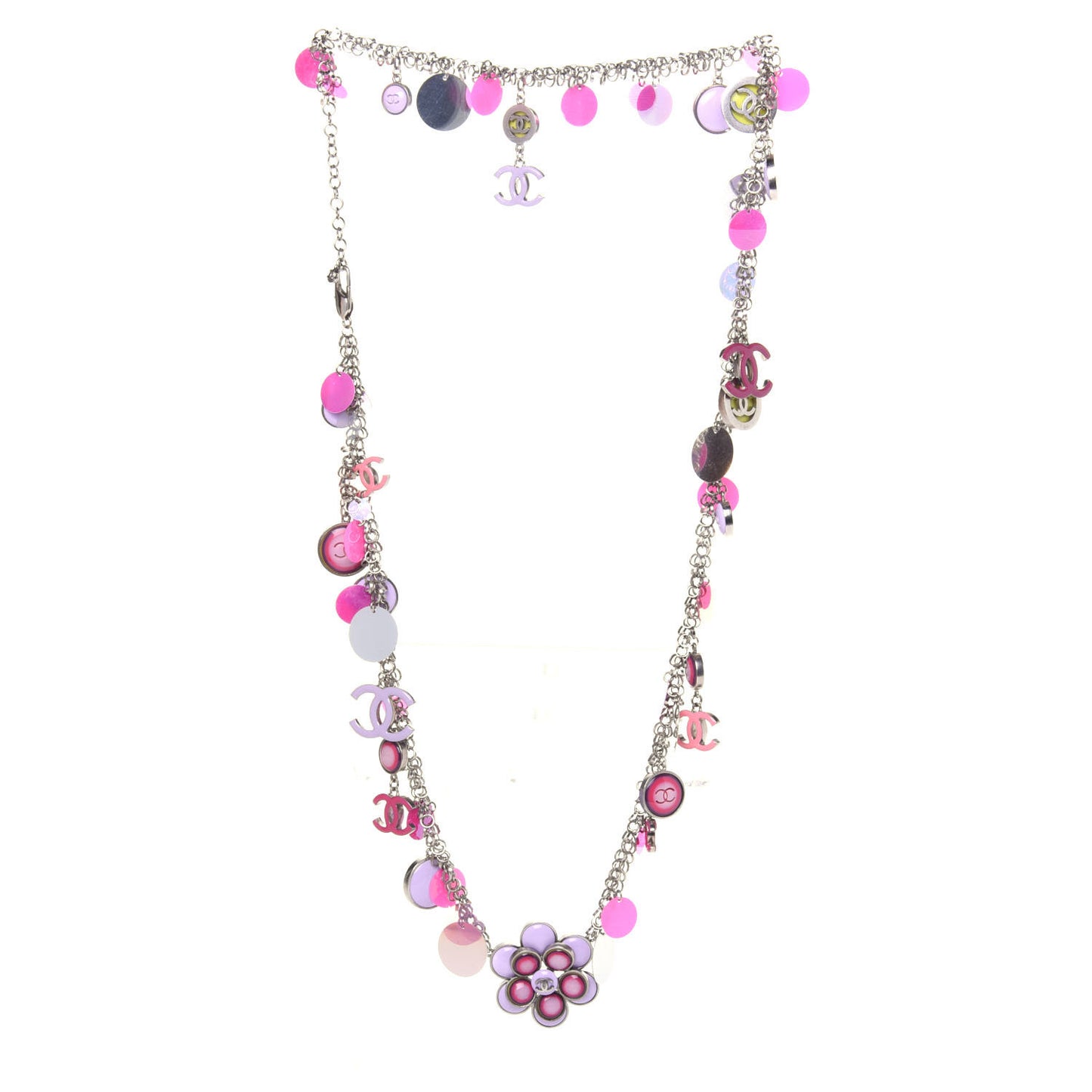 Resin CC Necklace Pink Purple Silver