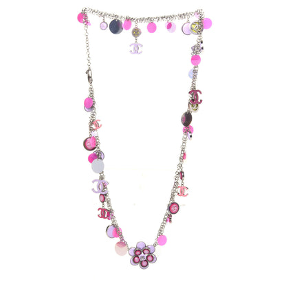 Chanel Resin CC Necklace Pink Purple Silver 2 of 6