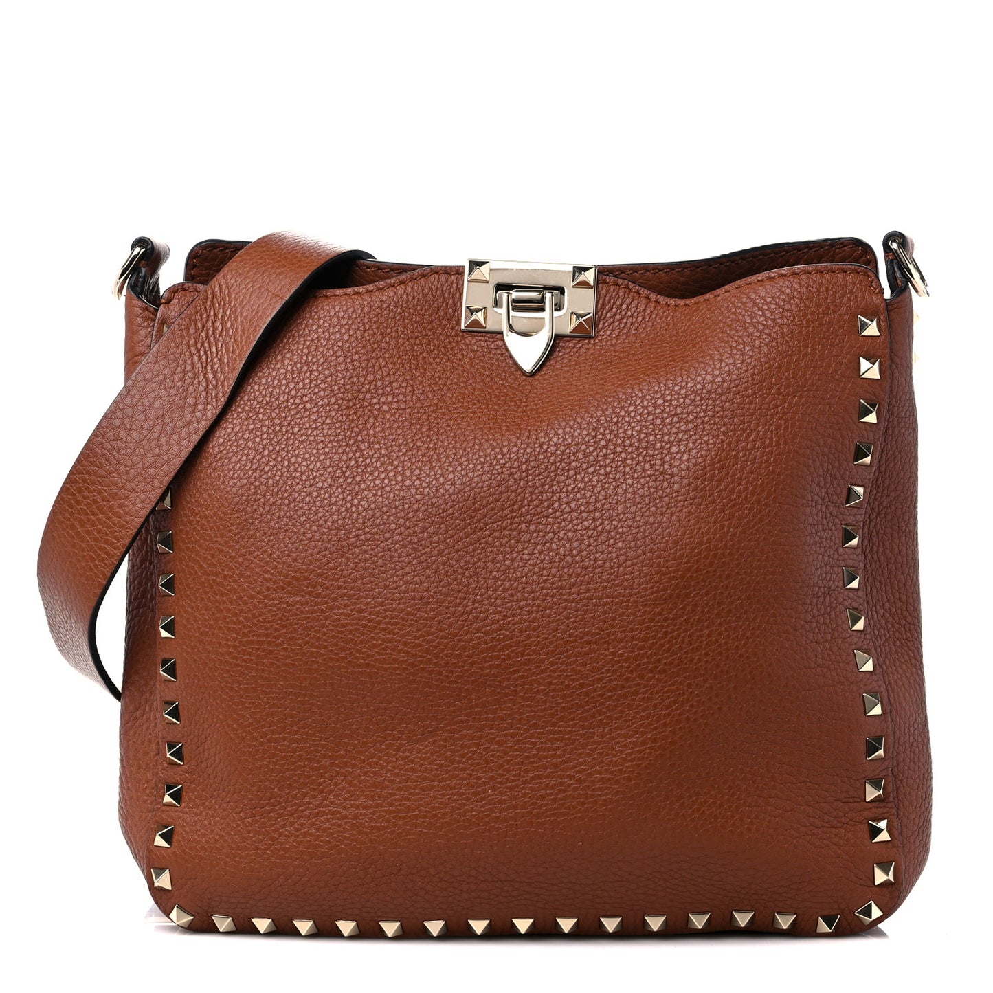 Pebbled Calfskin Small Rockstud Flip-Lock Messenger Bag Light Cuir