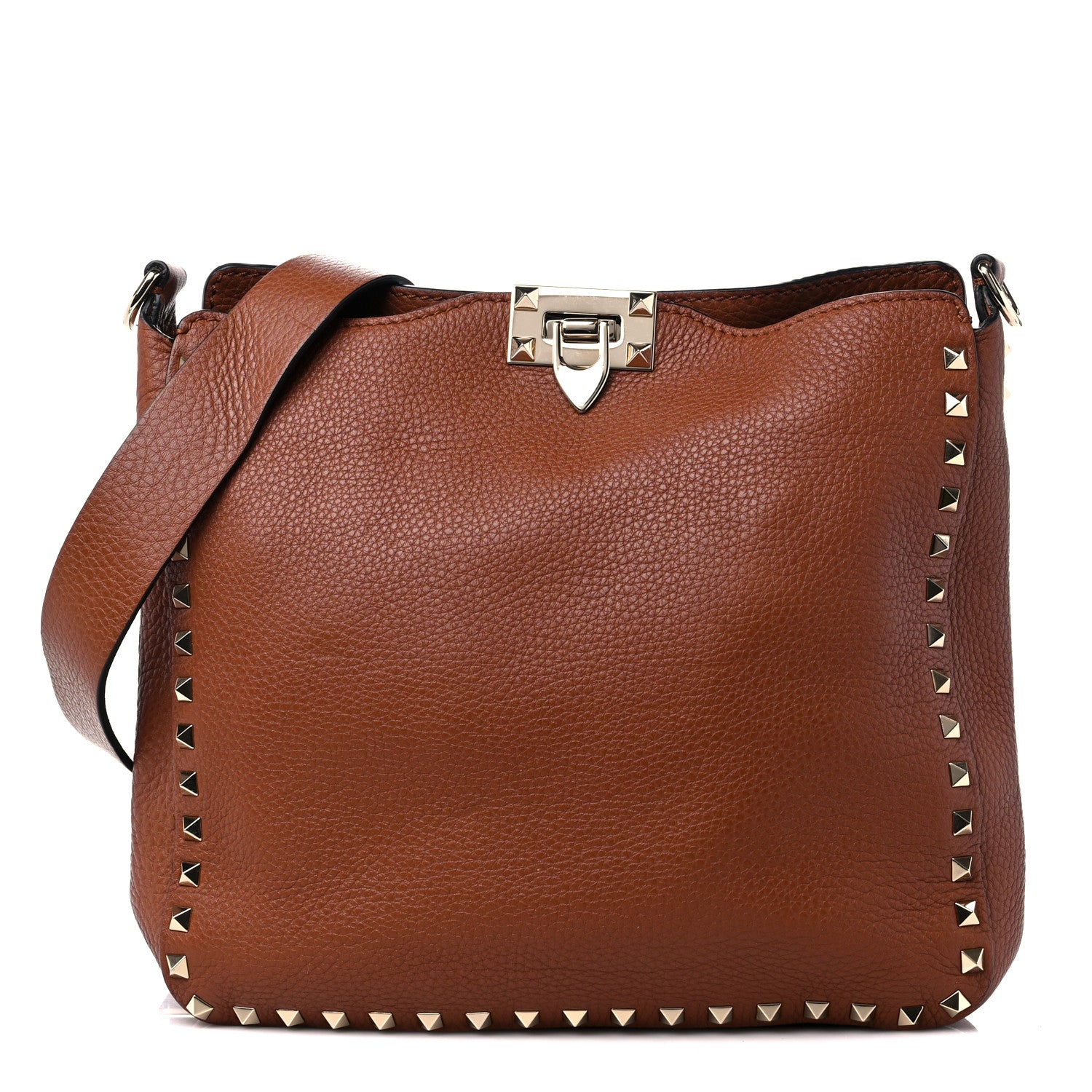 Valentino Garavani Pebbled Calfskin Small Rockstud Flip-Lock Messenger Bag Light Cuir 1 of 8