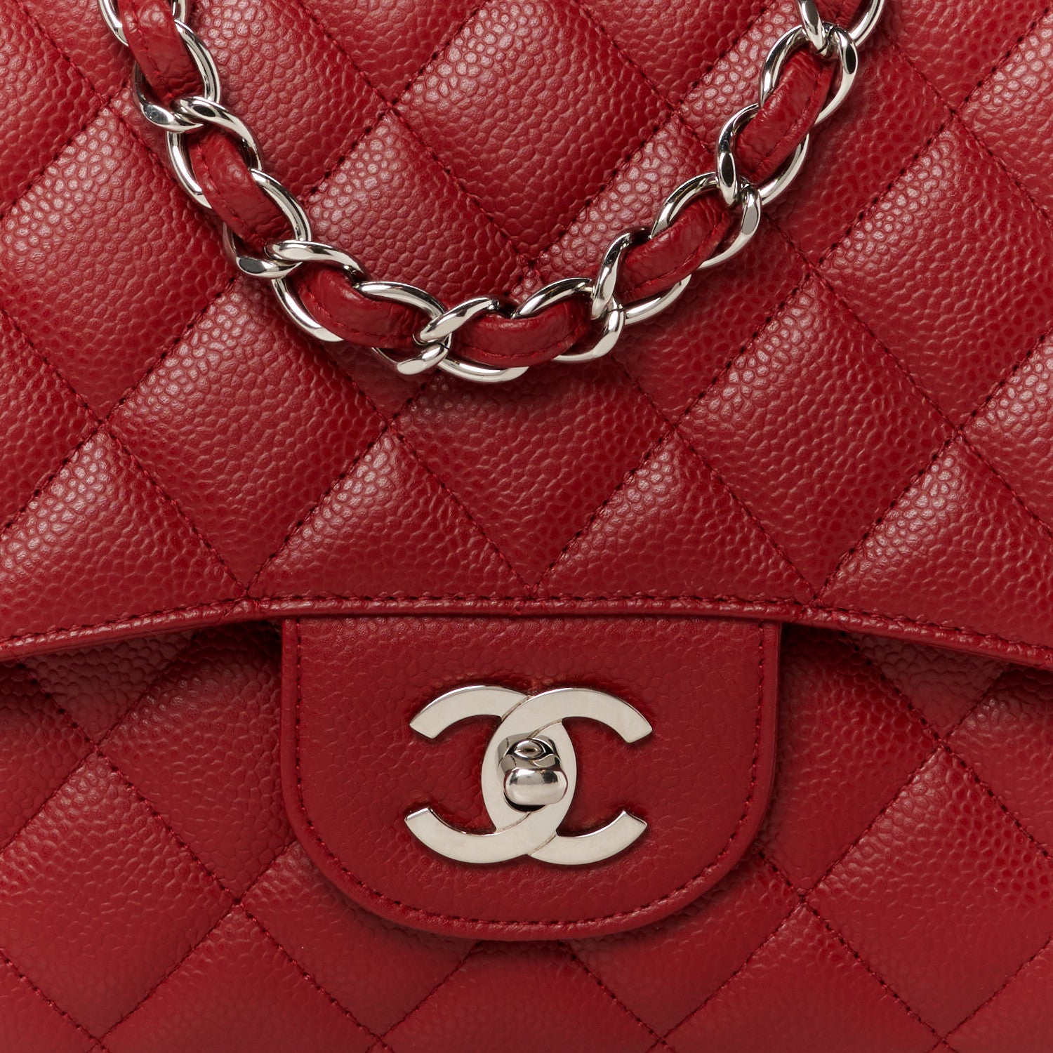 Chanel Caviar Quilted Jumbo Single Flap Red 9 of 11