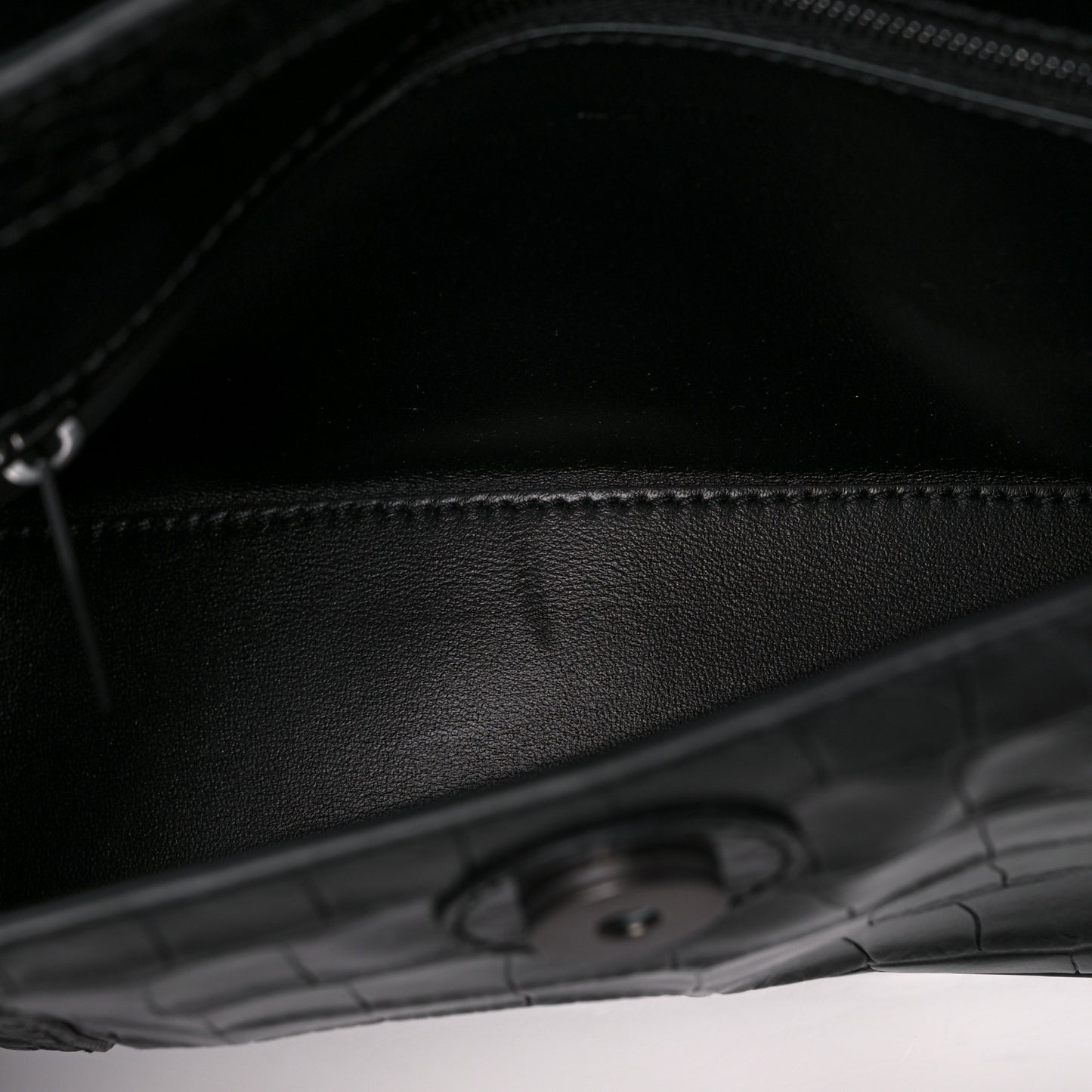 Extra Supple Calfskin Crocodile Embossed Monochrome XS Downtown Shoulder Bag Black