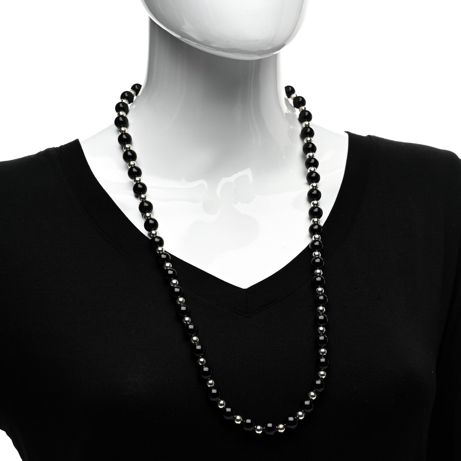 Tiffany Sterling Silver Black Onyx Bead Necklace 2 of 4