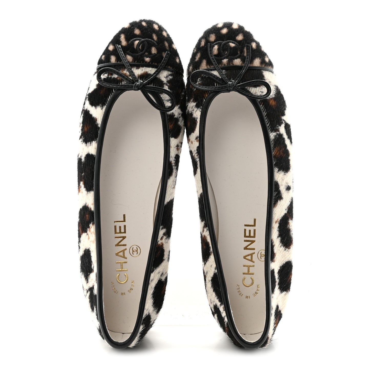 Pony Hair Cap Toe CC Ballerina Flats 38.5 White Brown Black