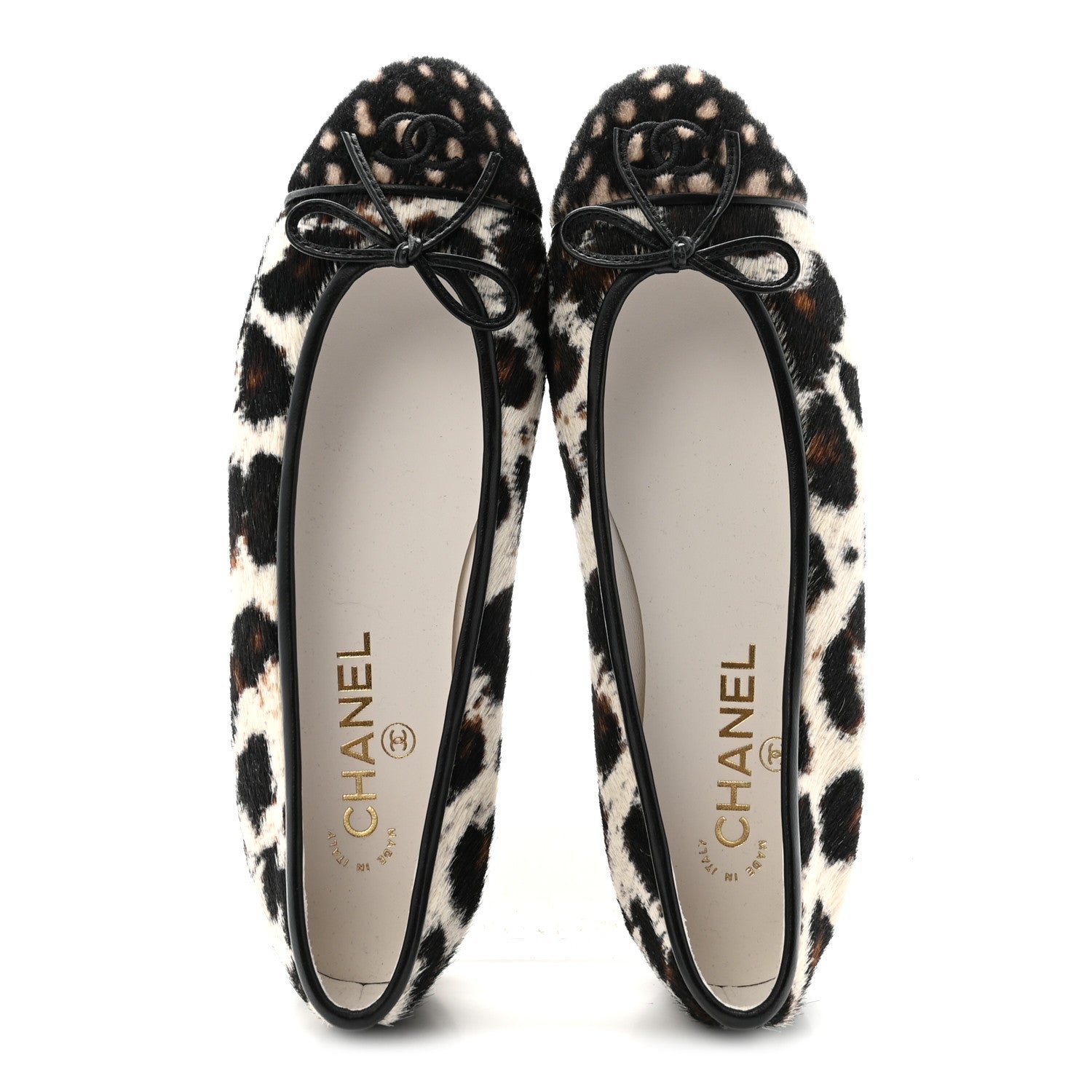 Chanel Pony Hair Cap Toe CC Ballerina Flats 38.5 White Brown Black 2 of 10