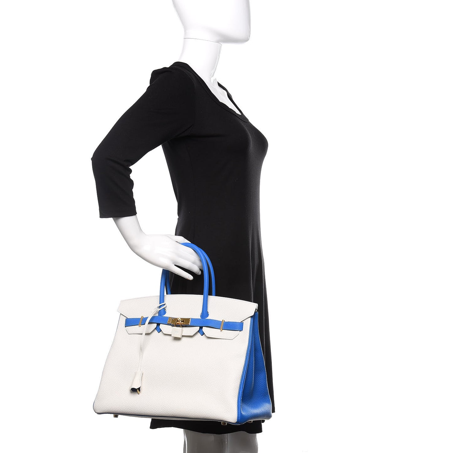 Bi-Color Horseshoe Birkin 35 Perle Bleu Electrique