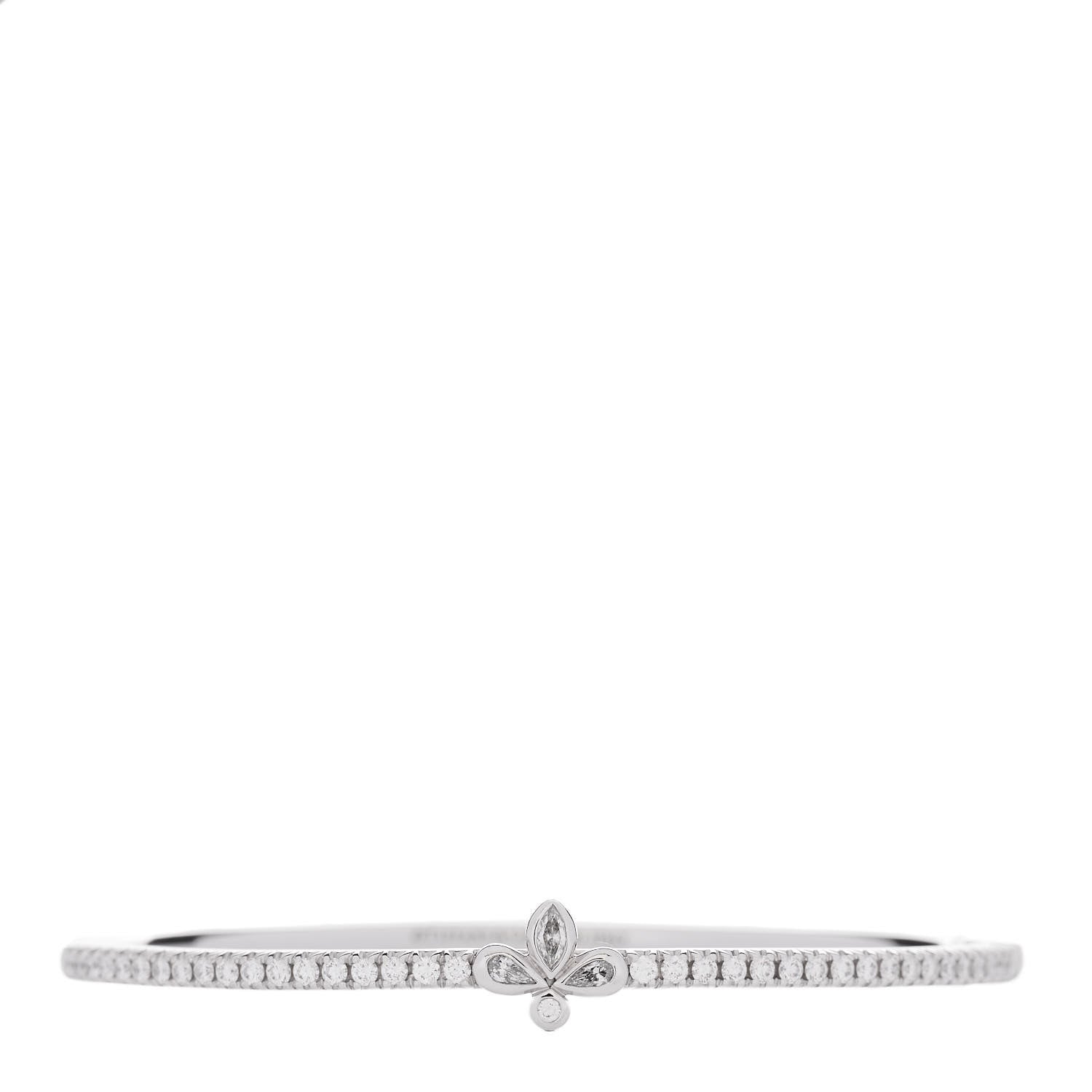 Tiffany 18K White Gold Diamond Fleur De Lis Bangle Bracelet
