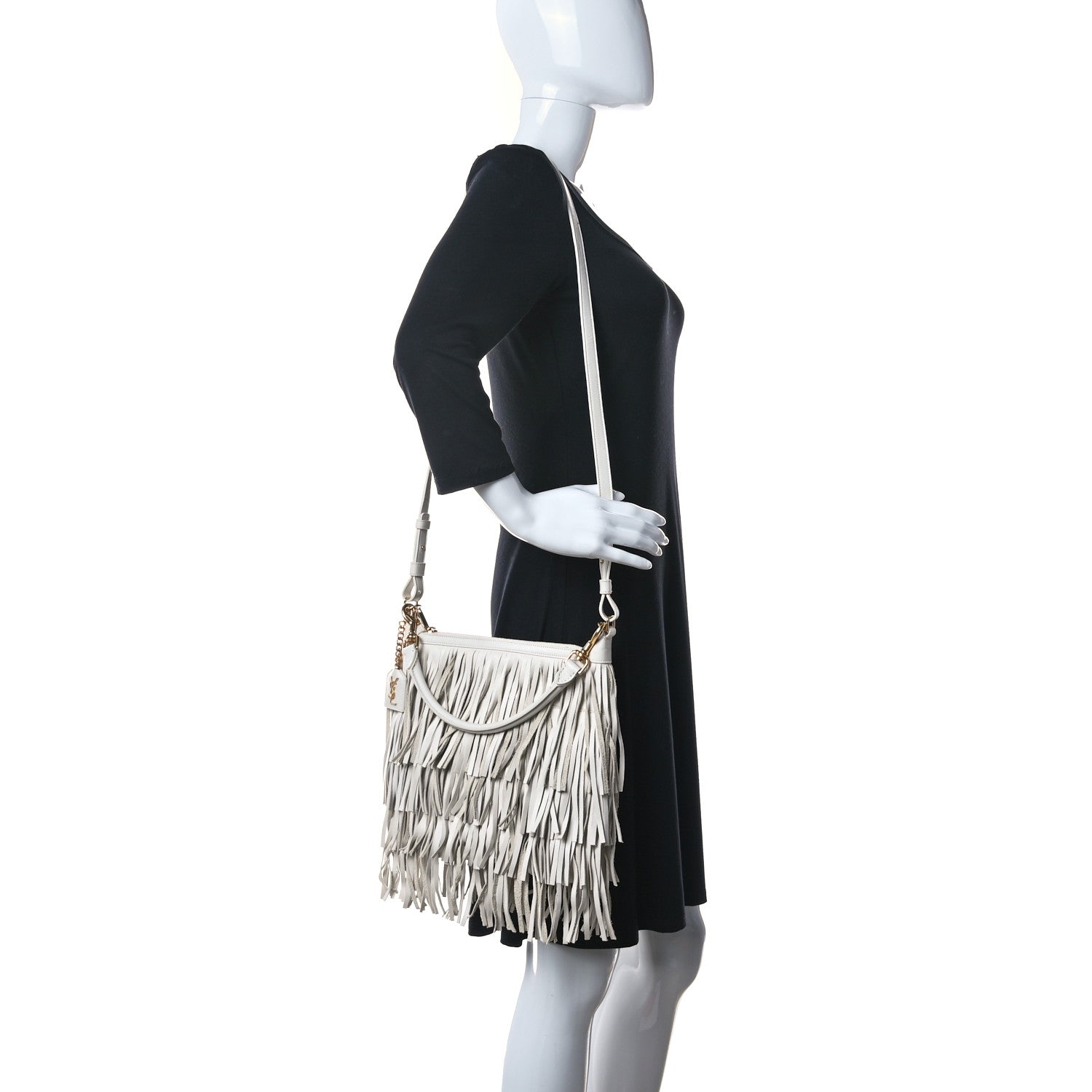 Saint Laurent Calfskin Small Emmanuelle Fringe Hobo Bag White 2 of 12