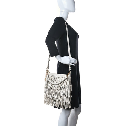 Saint Laurent Calfskin Small Emmanuelle Fringe Hobo Bag White 2 of 12