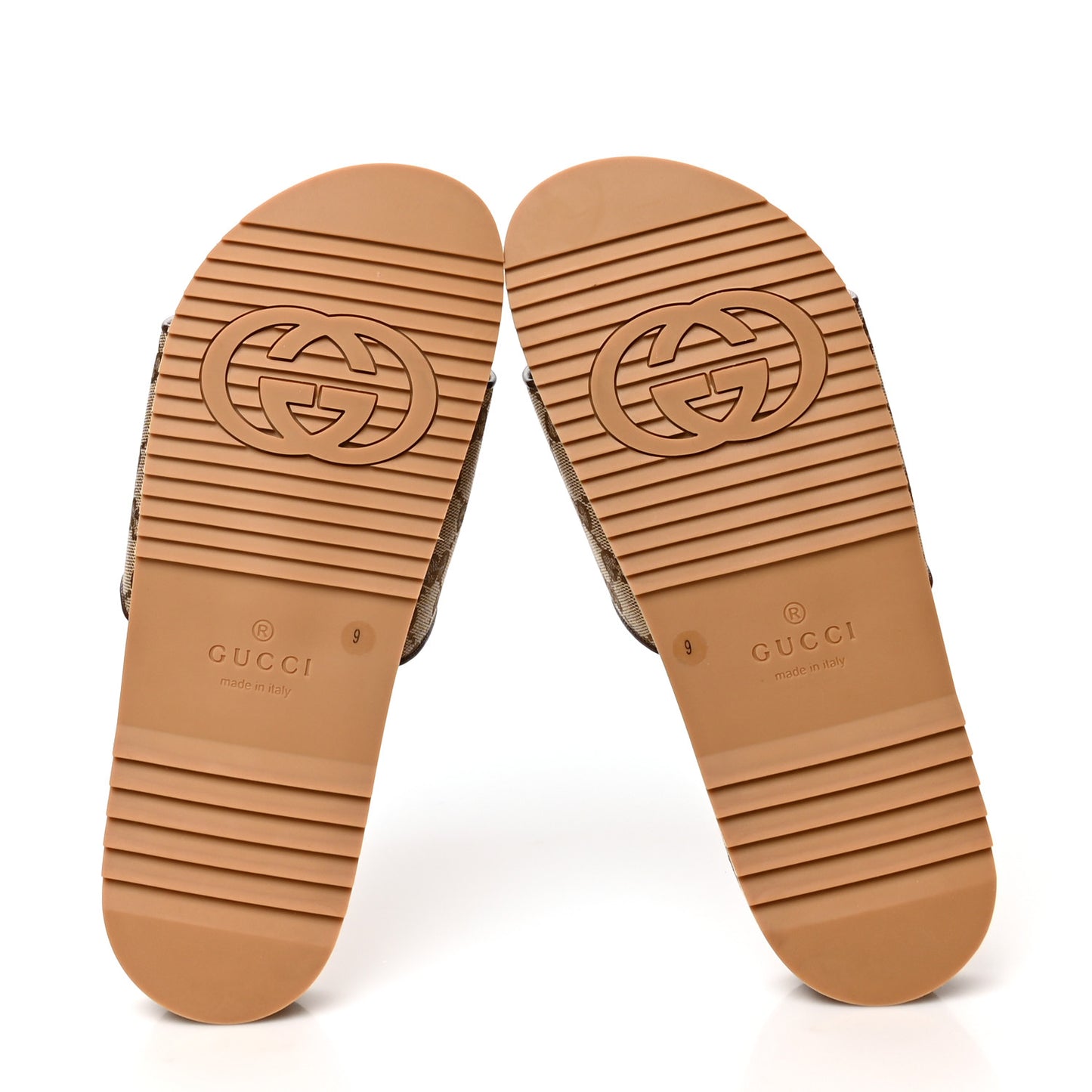 Canvas GG Monogram Mens Slide Sandals 9 Beige