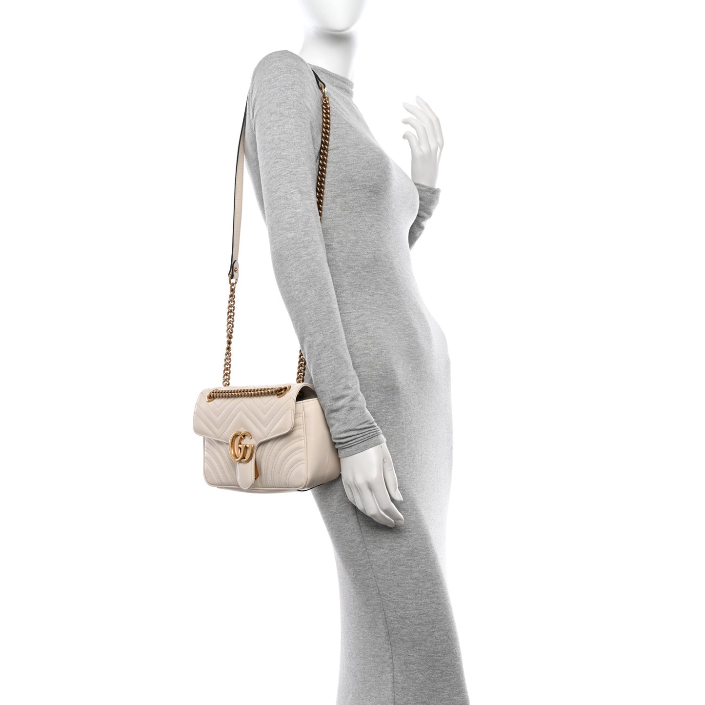 Calfskin Matelasse Small GG Marmont Shoulder Bag White