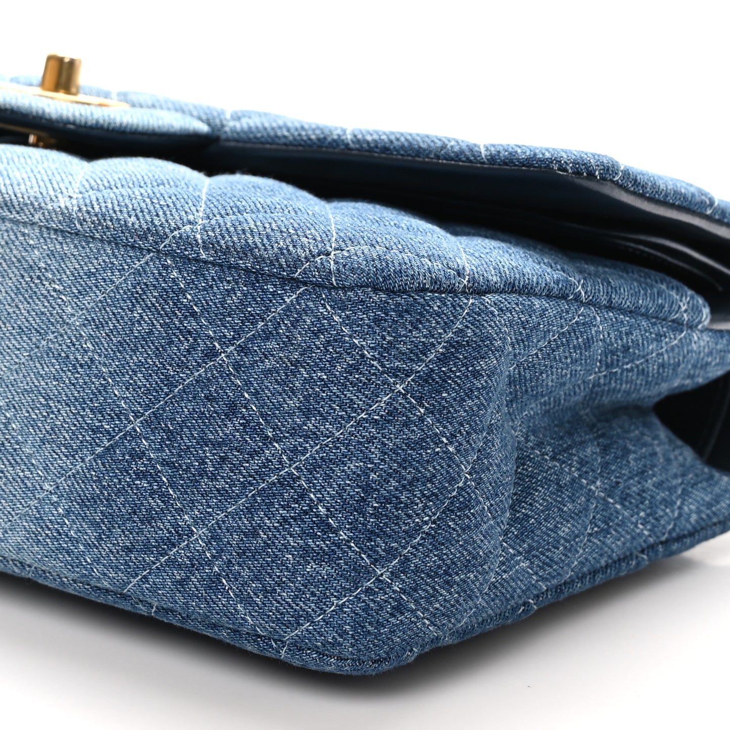 Washed Denim Quilted Medium Double Flap Blue
