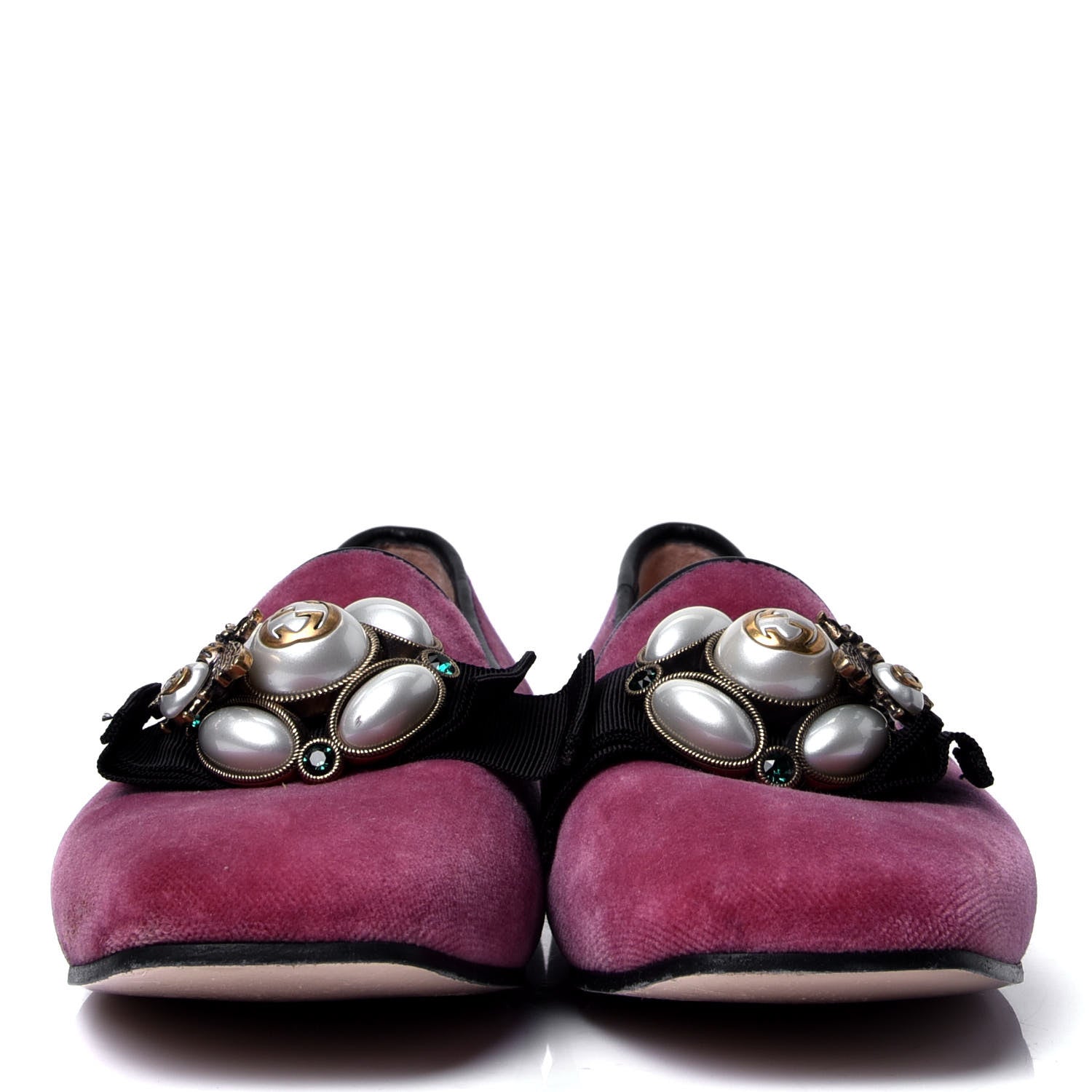 Gucci Velvet Etoile Pearl Embellished Loafers 36.5 Tibet Red 2 of 7