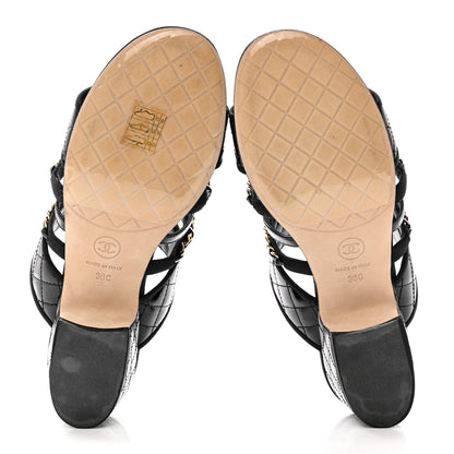 Chanel Distressed Patent Quilted Chain Mule Sandals 36 Black 5 of 13