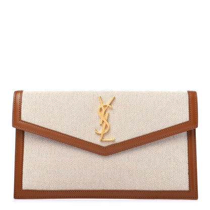 Saint Laurent Canvas Uptown Pouch Natural Beige Brick 1 of 6