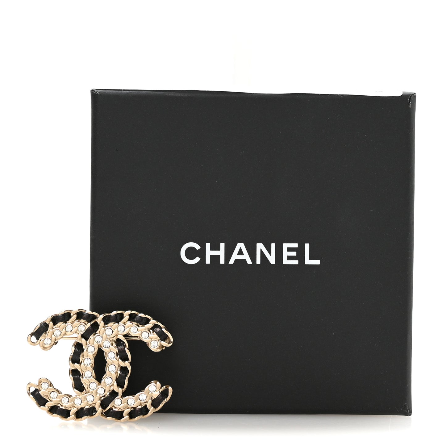 Lambskin Crystal Vintage Allure CC Chain Brooch Black Gold