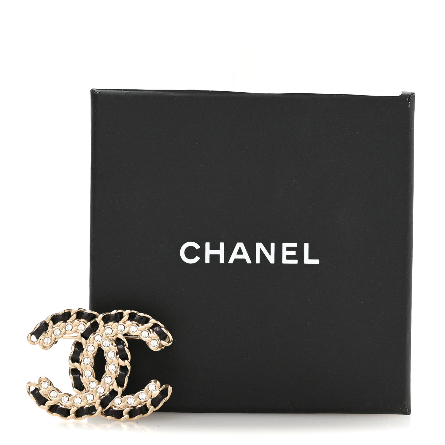 Chanel Lambskin Crystal Vintage Allure CC Chain Brooch Black Gold 4 of 4
