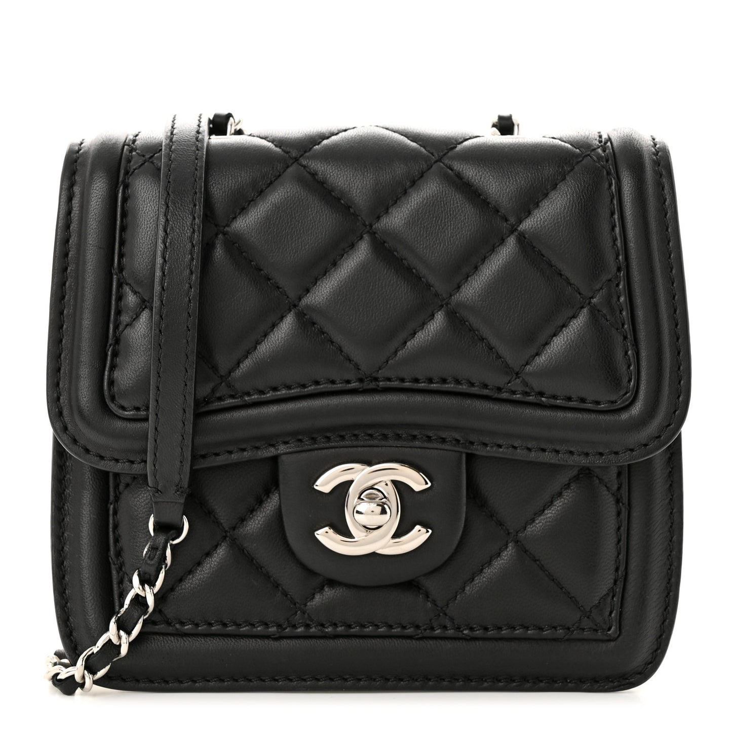 Lambskin Quilted Mini Graphic Flap Bag Black White