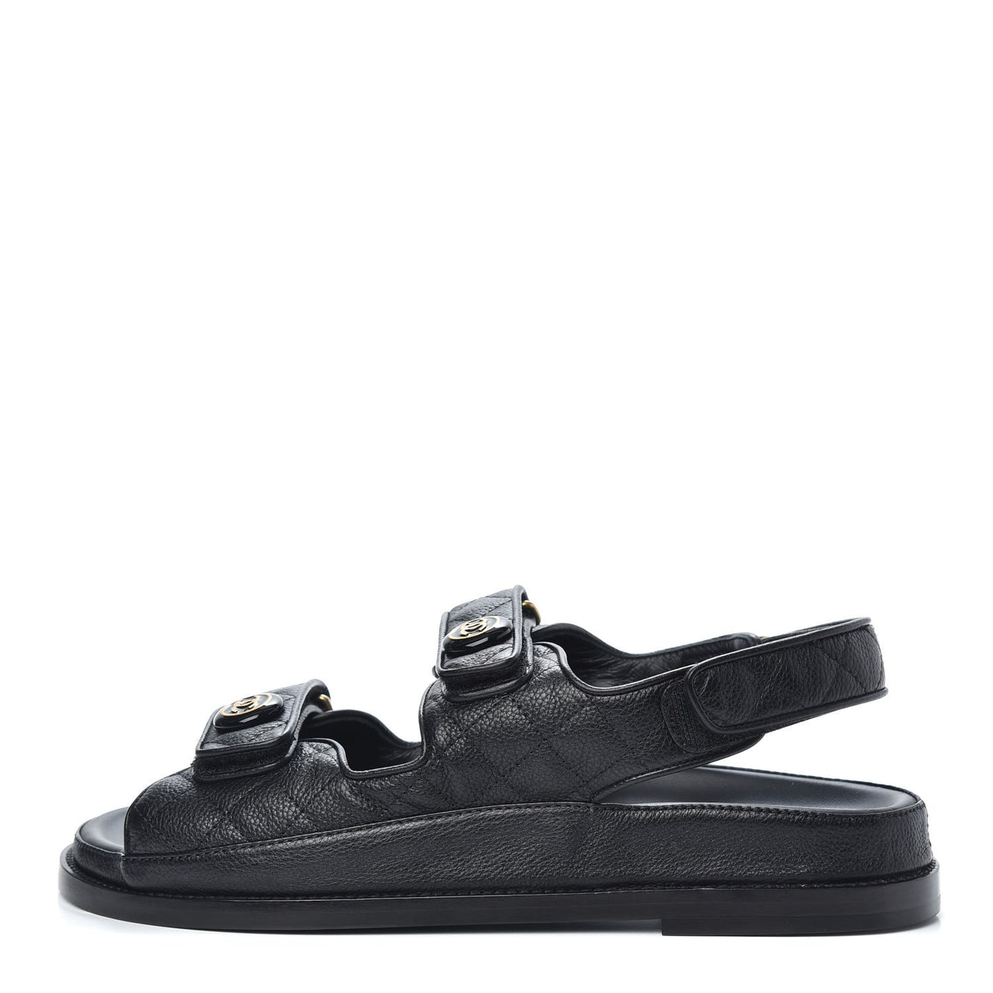 Grained Calfskin Velcro Dad Sandals 40 Black