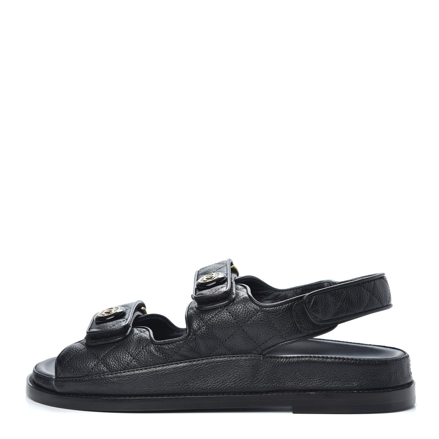Chanel Grained Calfskin Velcro Dad Sandals 40 Black 1 of 9