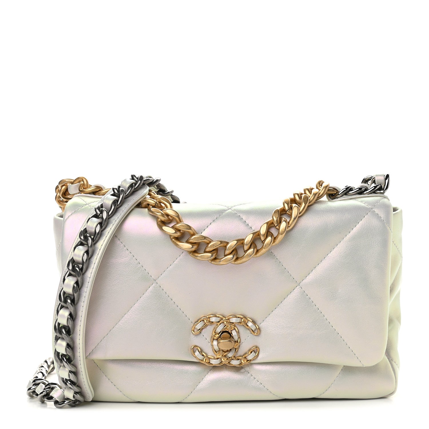 Chanel Iridescent Calfskin Quilted Medium Chanel 19 Flap White 1 of 9