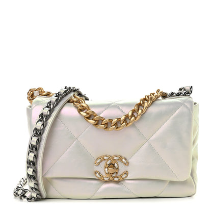 Chanel Iridescent Calfskin Quilted Medium Chanel 19 Flap White 1 of 9
