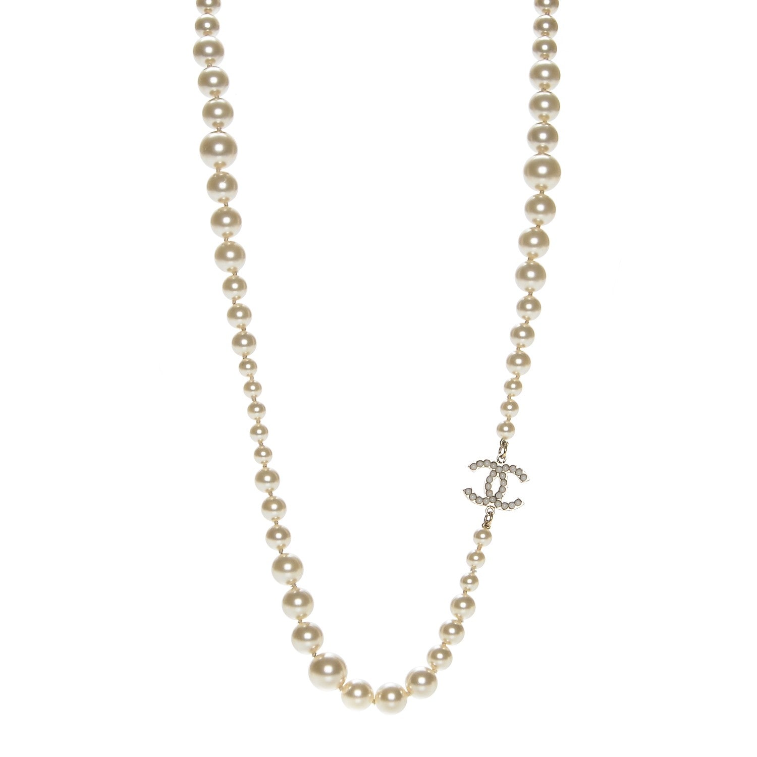 Chanel Graduated Pearl CC Long Necklace Gold 1 of 6